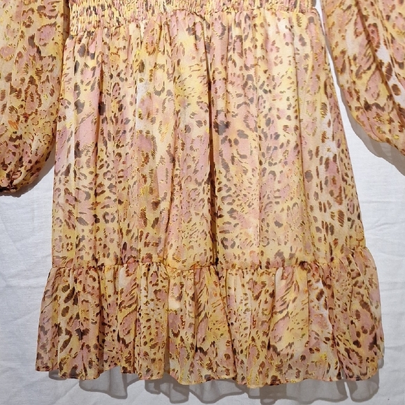 Animal Print Midi Dress, Boho With Ruffles, Long Sleeves, Sz 6, NWOT - Picture 5 of 14
